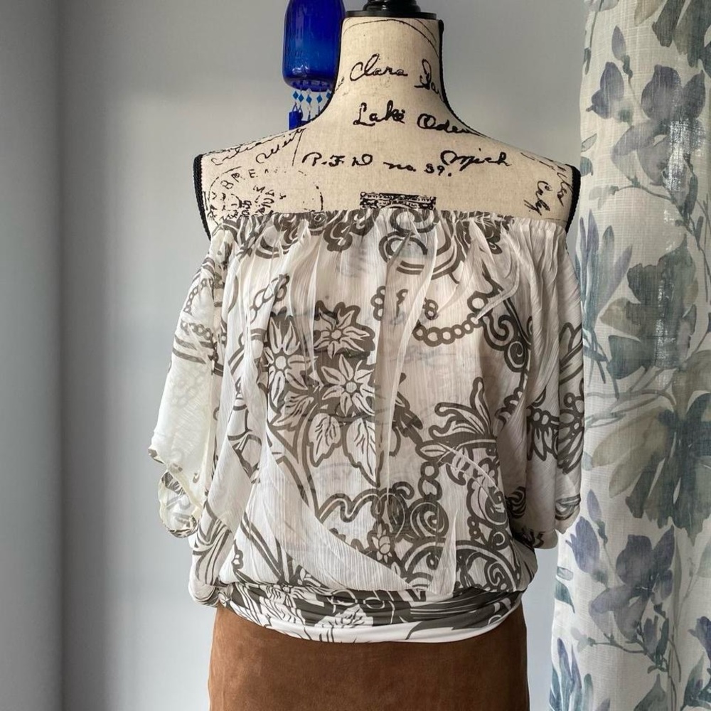 Charlotte Russe Y2K White Sheer Flowy Off The Shoulder Top Small Fairycore